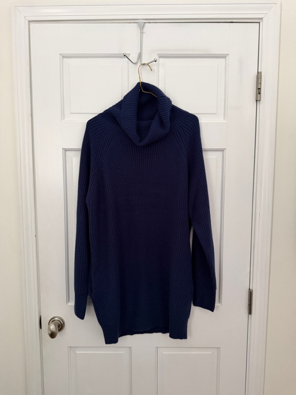 Long Navy Cowl Neck Sweater Tunic - Women